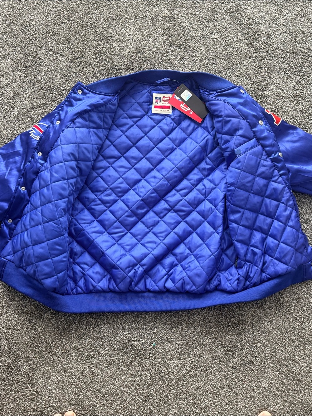 NEW - Size L - Buffalo Bills NFL Blue Satin Bomber Jacket - Picture 2 of 5